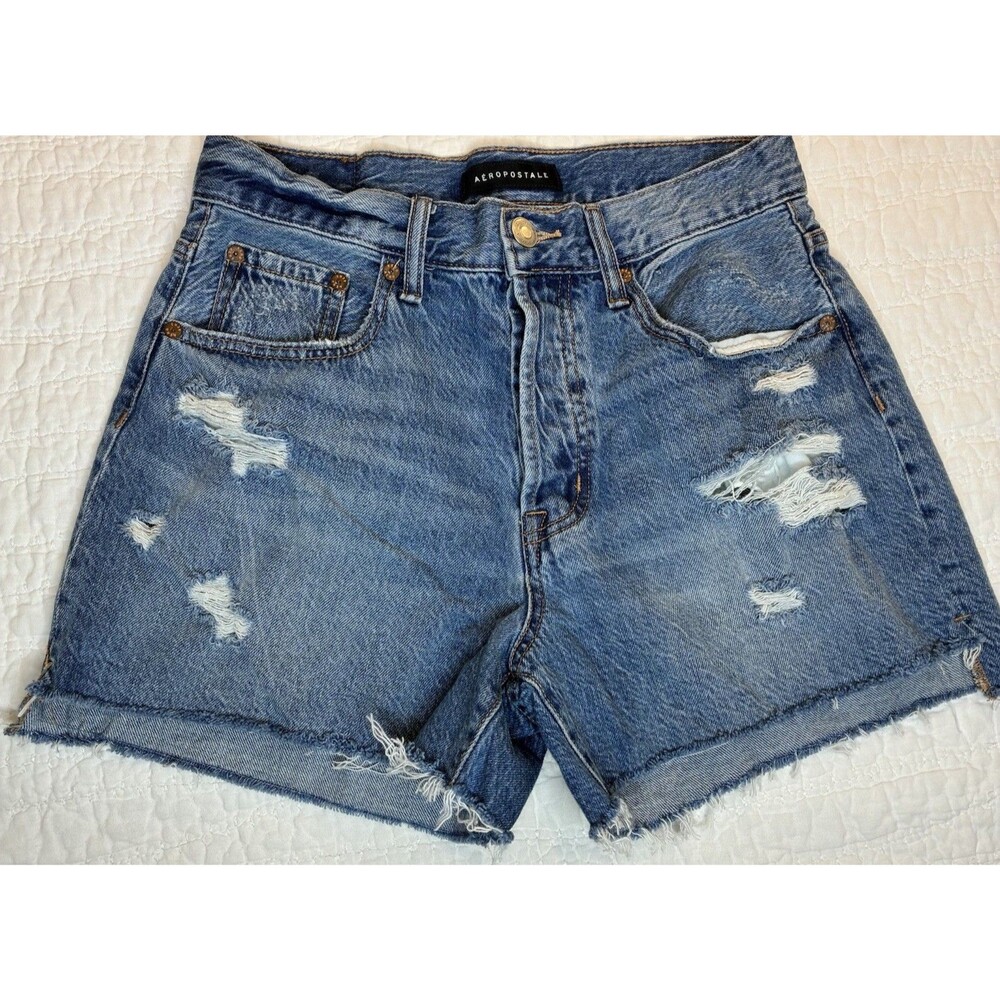 Aeropostale 90's High Rise Medium Wash Cut Off Shorts Sz 8 Button Fly 100% Cottn